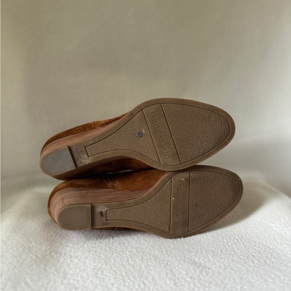 Franco Sarto Size 9M Suede Tan Cognac Wedge booties. - Picture 12 of 16